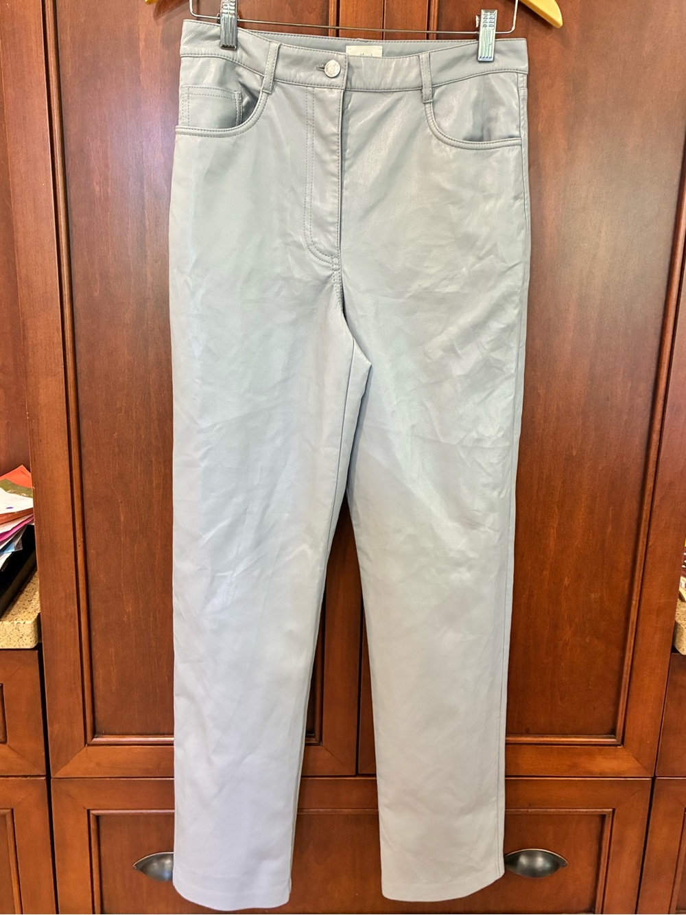 Aritzia Wilfred Grey Vegan Faux Leather Straight Leg Pants Size 8